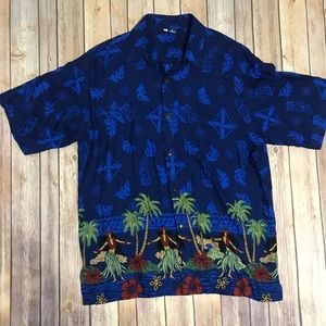 Men Hawaiian Shirt Size L Floral Aloha Hula